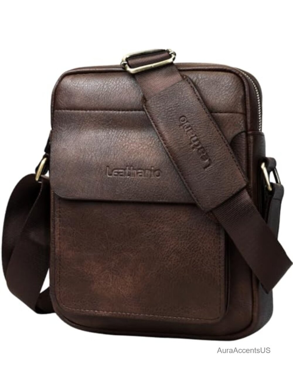 Vegan Leather Crossbody Messenger Bag Men Adjustable Strap Work Travel
